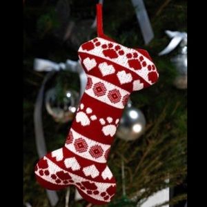 Dog Bone Double Lined Paw Print Christmas Stocking